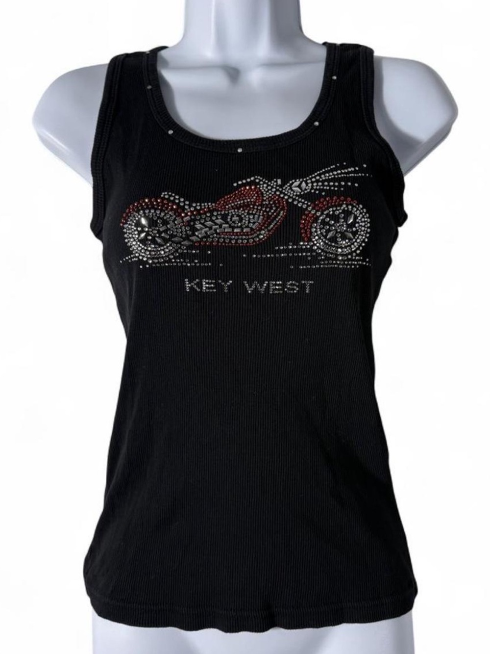 Key West Black Rhinestone Motorcycle Tank Top